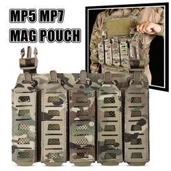 Bolsas tácticas para revistas MP5 MP7 con respaldo de ganchos y correas de retención elásticas para chaleco de caza Airsoft, accesorios para aparejos de pecho