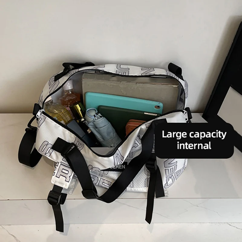 Bolso de hombro tipo bandolera con letras de ocio para Fitness, gran espacio de almacenamiento, bolso de viaje de viaje corto, mochila multifuncional - imagen 5