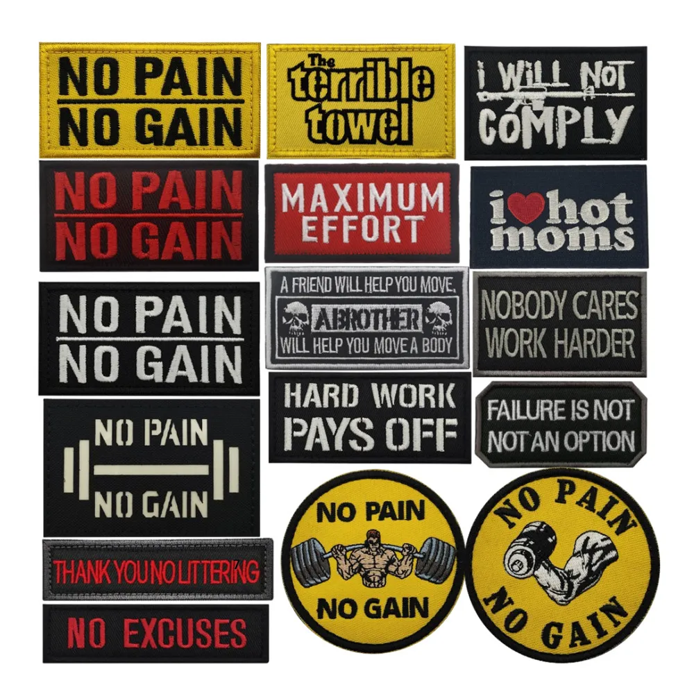 No dolor, No ganancia, trabajo duro, días de descuento en inglés, diversión, frase inspiradora, bordado, pegatina mágica, accesorios de ropa, parches de insignia - imagen 2