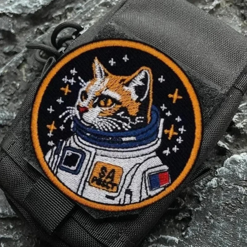 Insignia de parche de moral de gato de astronauta espacial, pegatinas de gancho y bucle para mochila táctica bordada de My Dream - imagen 5