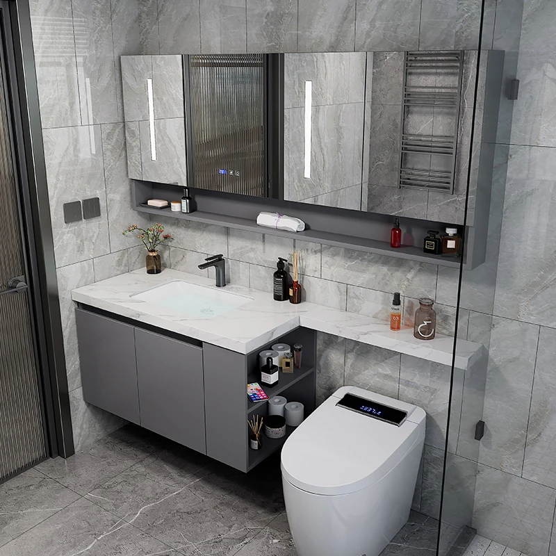 Combinación de gabinetes de baño, encimeras de tablero de roca, gabinetes de baño extendidos y biselados, columnas, lavabos de baño - imagen 5