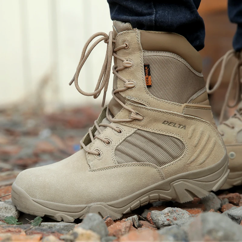 Botas de nieve de cuero para hombre, botines de combate táctico de fuerza especial, zapatos de trabajo para el desierto, invierno y otoño - imagen 5