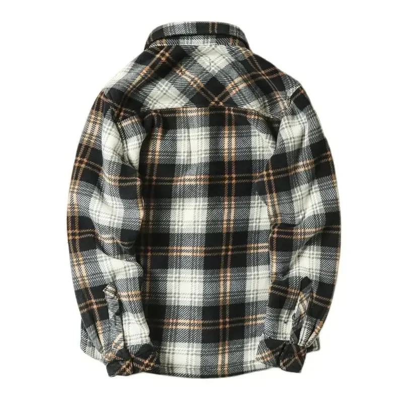 Camisas de lana cálidas para hombre, chaquetas de manga larga, camisa de franela a cuadros de lana, abrigos informales térmicos para exteriores, camisas para senderismo y pesca, invierno - imagen 2