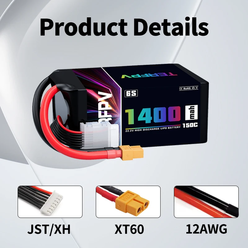 TERFPV 6S 22,2 V batería Lipo 1400mAh 150C/300C con enchufe XT60 para Quadcopter Drone avión RC FPV helicóptero Hobby - imagen 3