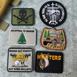 Parche táctico de Cruz de calavera, parche divertido de quiero come Coño bordado, parche de gancho y bucle, insignia de moral de búho militar, brazalete, pegatinas para mochila
