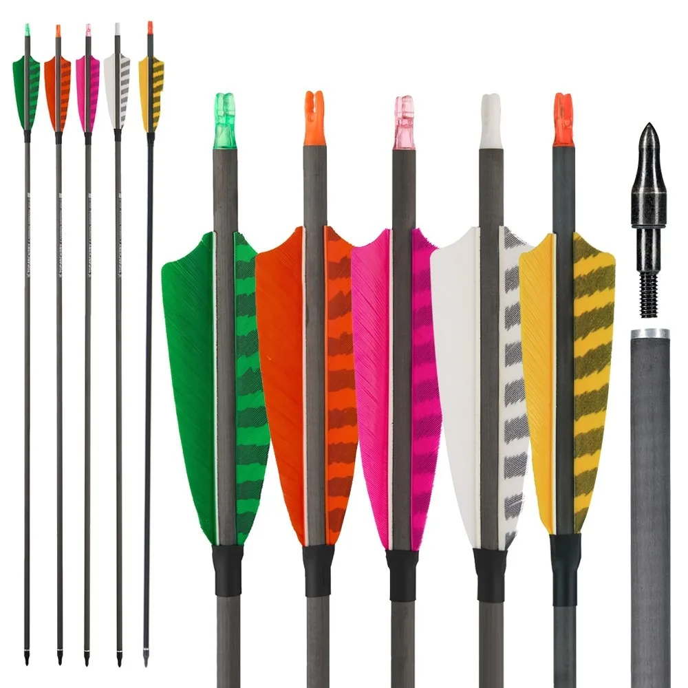 Toparchery Flechas de carbono para tiro con arco caza blanco Spine 400