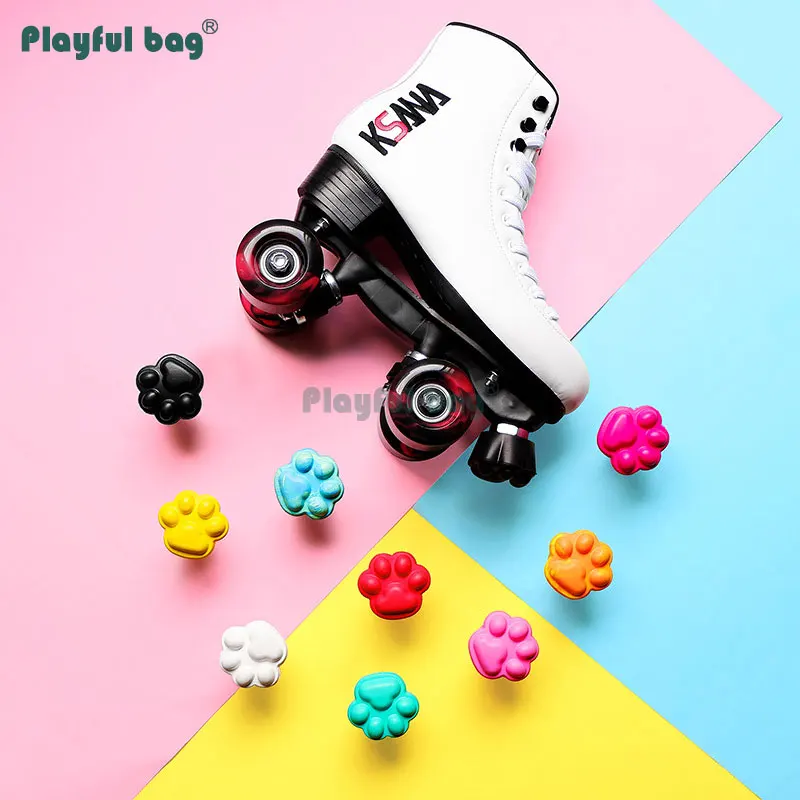 Clavijas de freno de patín de doble fila de goma con pata de gato, patines resistentes al desgaste, accesorios para zapatos, pastillas de goma de freno coloridas AMB103 - imagen 5