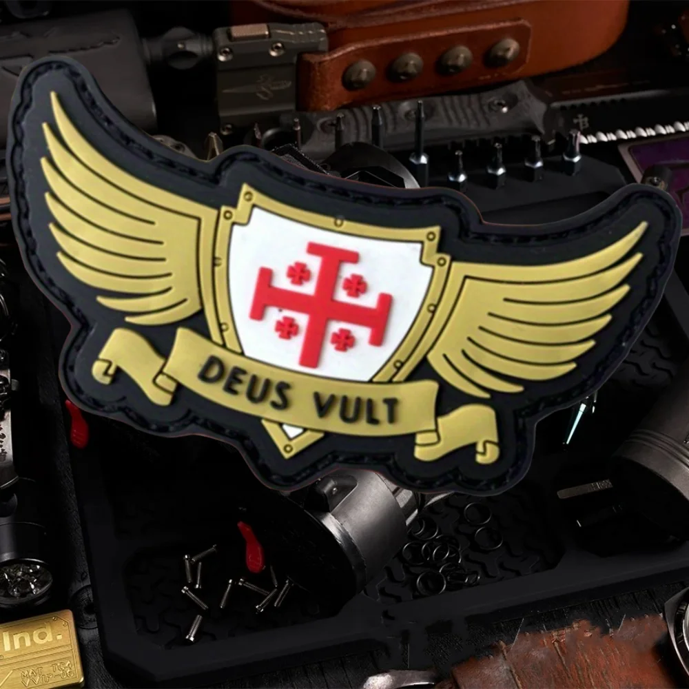 Parche táctico DEUS LULT, alas de piloto, parches de gancho y bucle de PVC, brazalete, insignia de moral militar, mochila, pegatinas para ropa