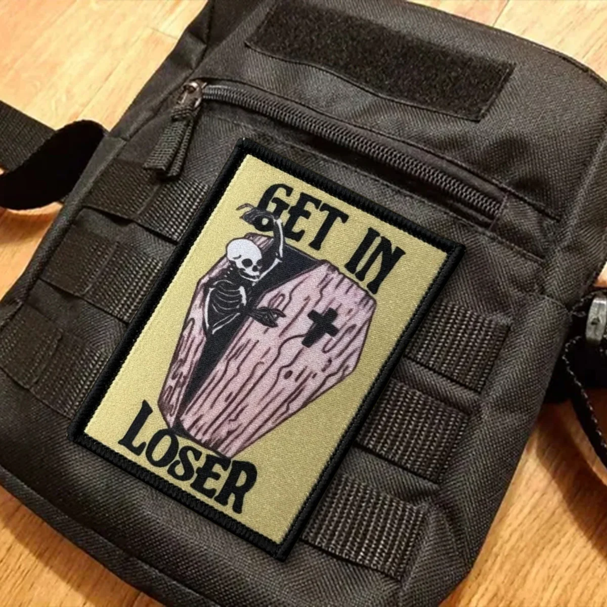 Parches tácticos de moral de calavera "GET IN LOSER", parche divertido de gancho y bucle, insignia militar, brazalete, pegatinas para mochila