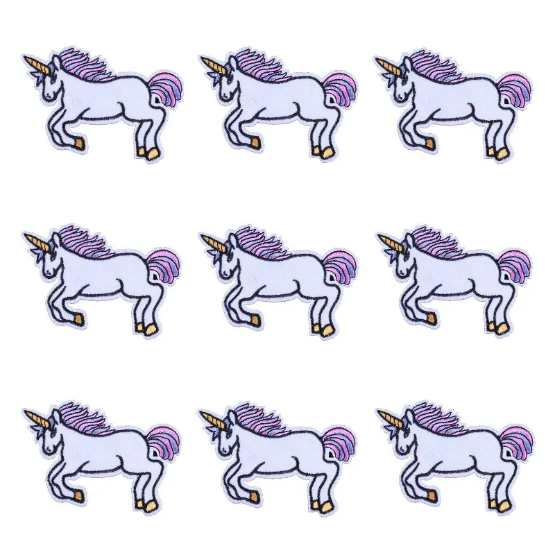 Parches bordados de unicornio de dibujos animados, 10 unids/lote, parche Fusible para planchar en la ropa, apliques de decoración de fiesta - imagen 4
