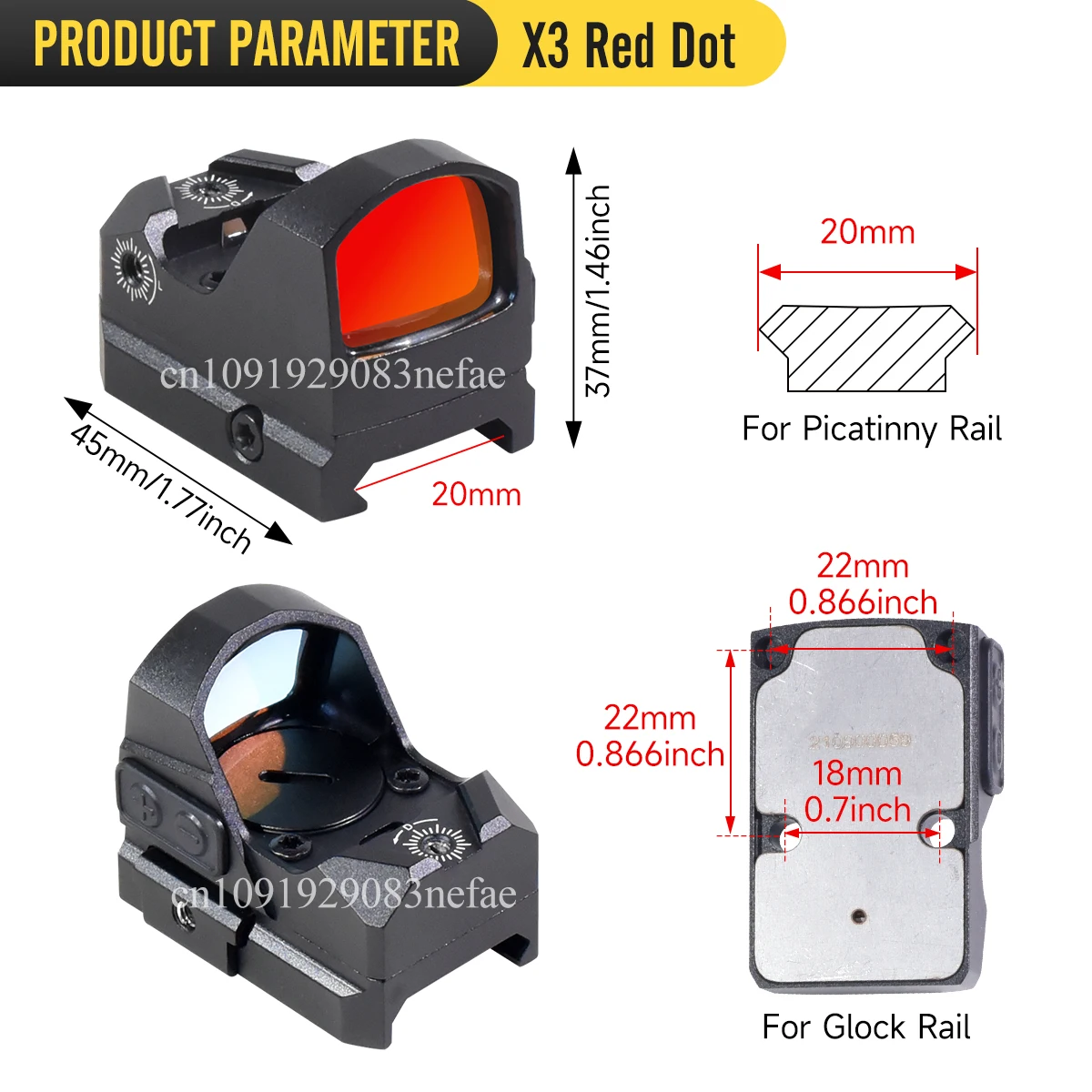 Óptica táctica X3 PRO 3 MOA, punto rojo compacto, mira, agitar despierto, impermeable, a prueba de golpes, parallax, ajuste libre, soporte de Base para pistola y Rifle - imagen 5