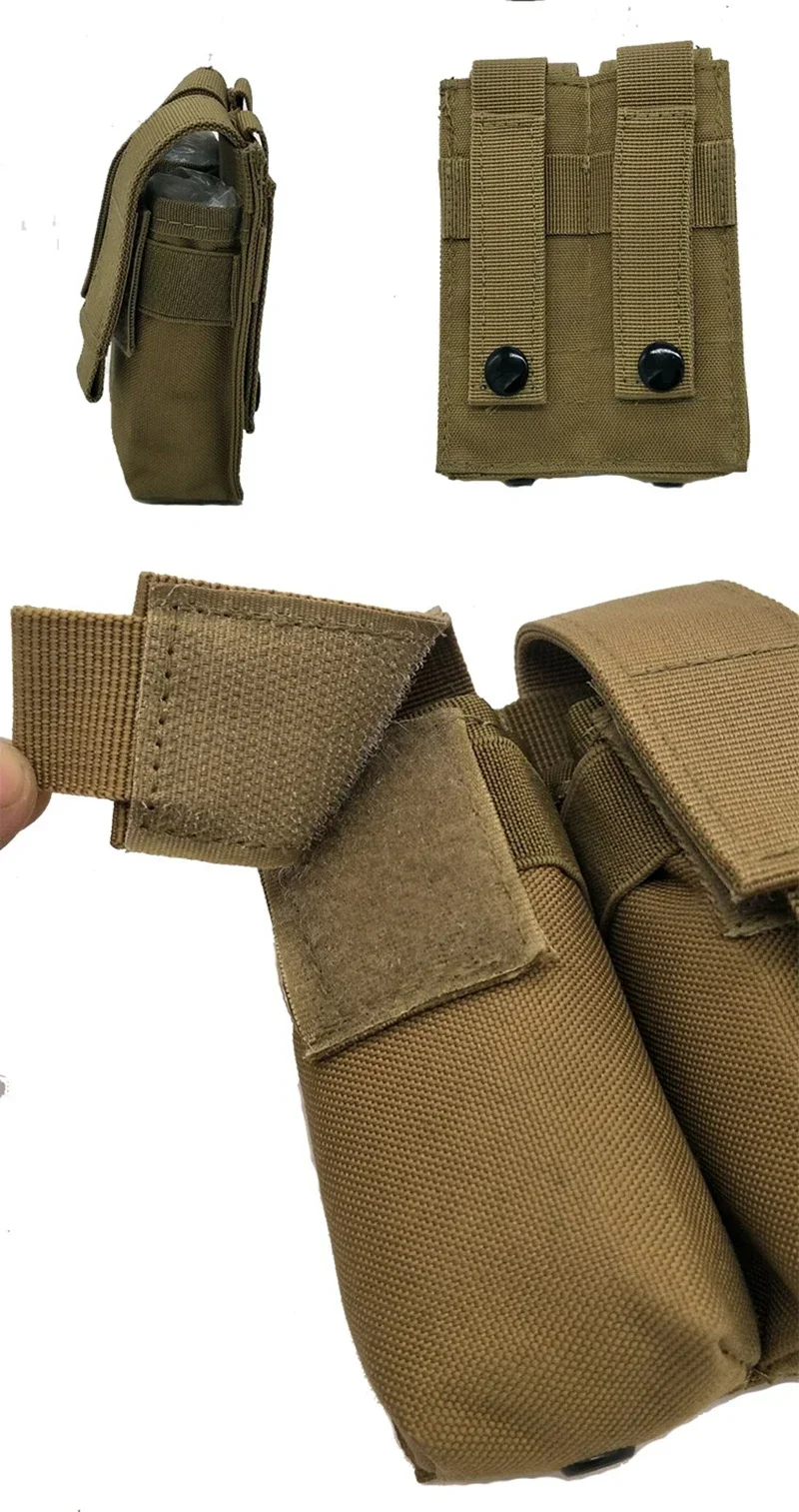 Molle táctico doble 9mm bolsa de revista soporte para linterna, AK AR Rifle Mag funda EDC riñonera bolsa de accesorios - imagen 2