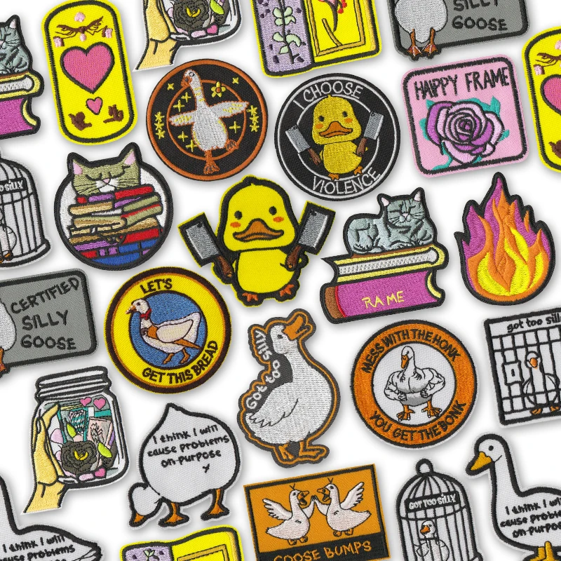 10 unids/set, venta al por mayor, parches para planchar con pato amarillo para ropa, parches termoadhesivos, parche bordado de gato ganso en sombrero, chaqueta DIY