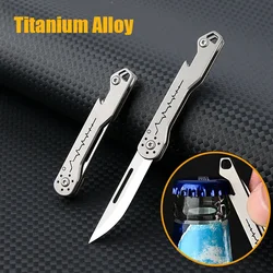 Mini cuchillo plegable táctico de titanio con abridor de botellas