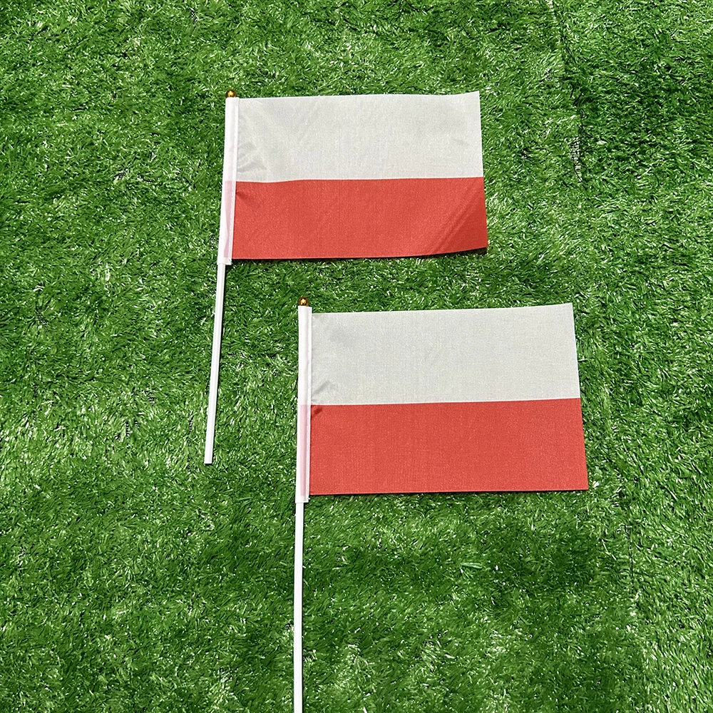 BANDERA SKY 21*14cm banderas ondeantes a mano de Polonia 10/20/50/100 Uds con poste de plástico para actividades deportivas decoración del hogar - imagen 3