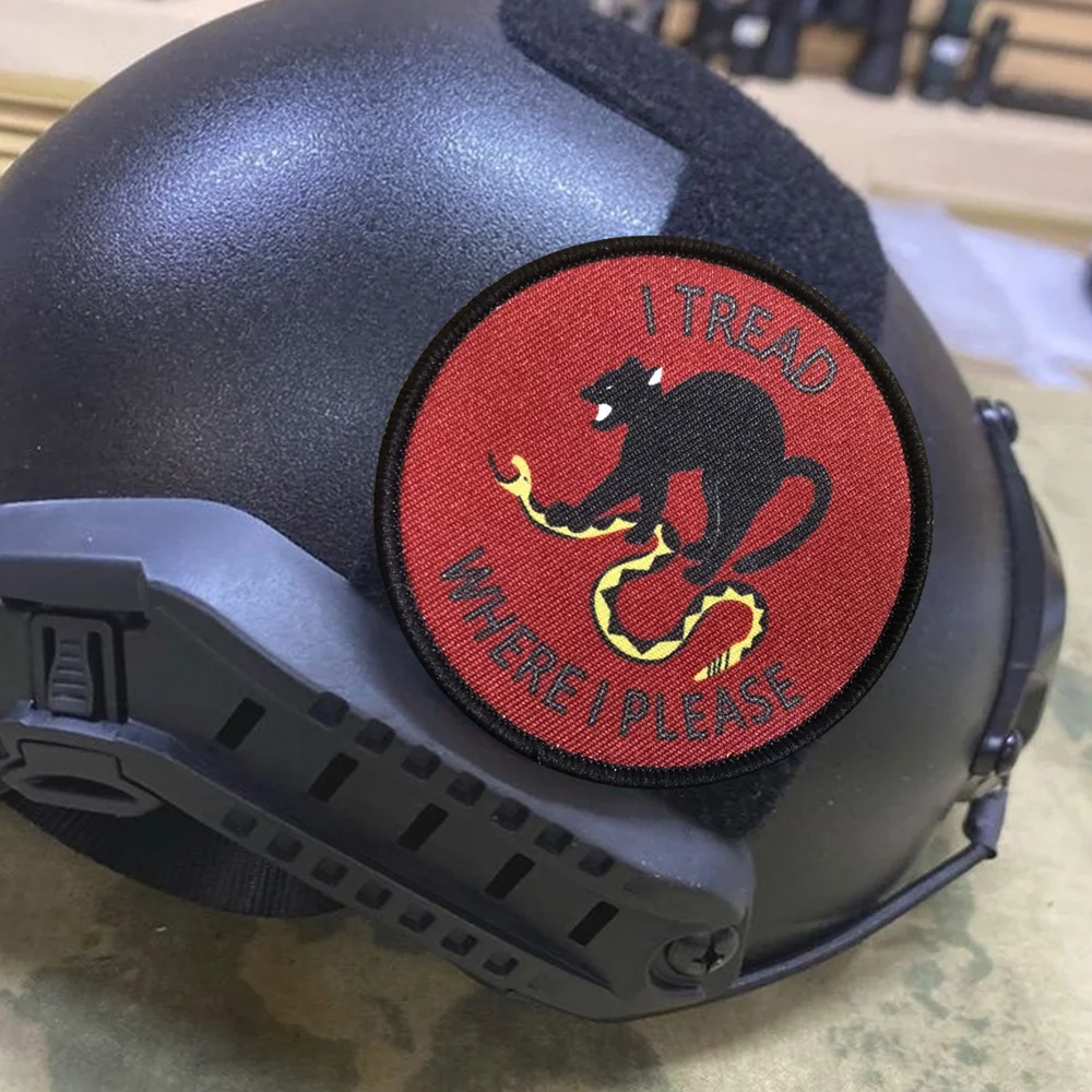 Parches tácticos I Tread Where Please Cat & Snake para ropa, parche de gancho y bucle, insignia militar, brazalete, pegatinas de decoración para mochila