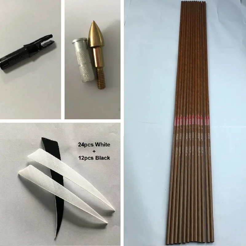 Linkboy-flechas de carbono puro para tiro con arco, 12 piezas, id6.2 mm, piel de madera Spine900, arco compuesto, accesorios para caza - imagen 2
