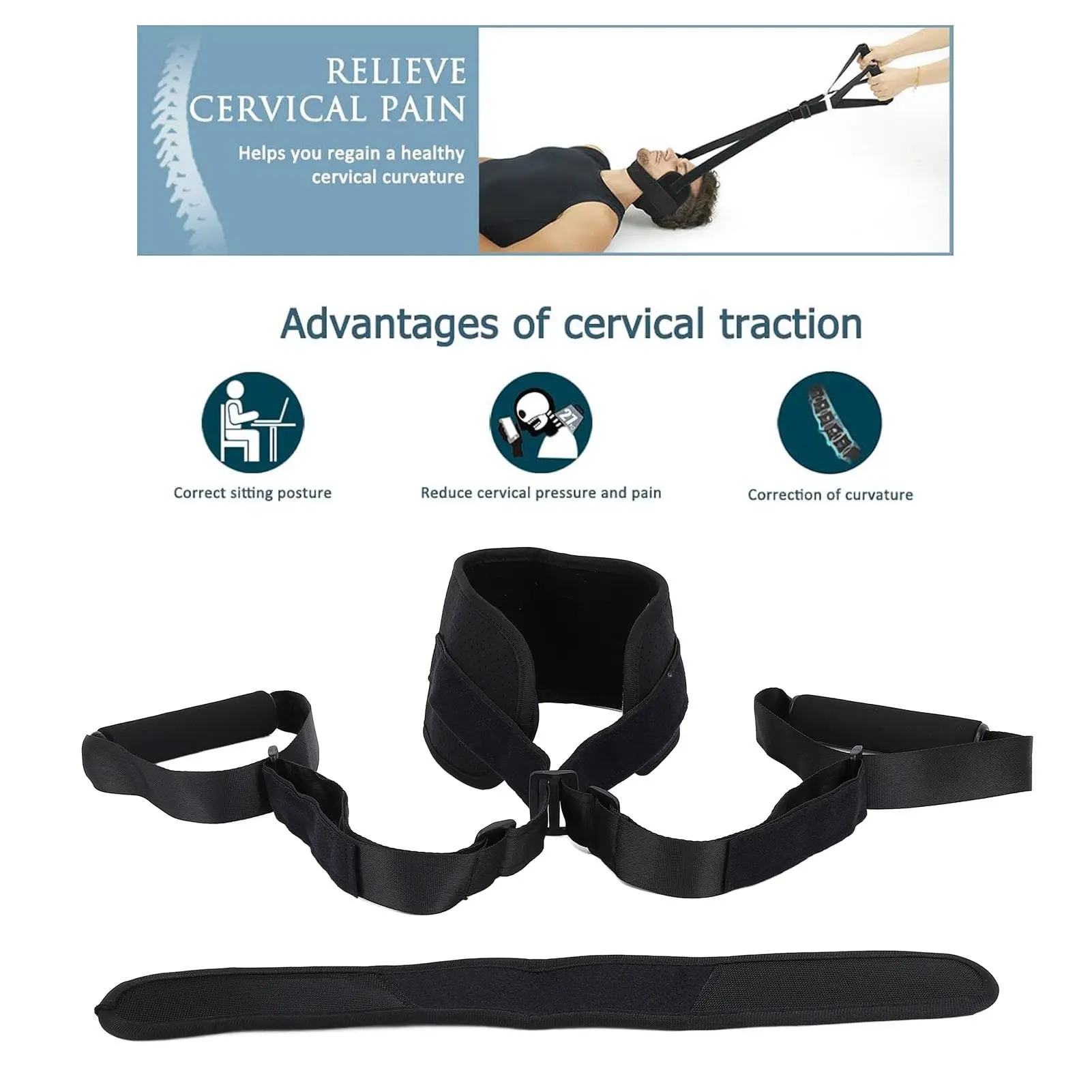 Correa ensanchadora de cuello para dolor de cuello, correa de descompresión con agarre cómodo y correa para la barbilla, ejercitador de recuperación de curva de cuello - imagen 2