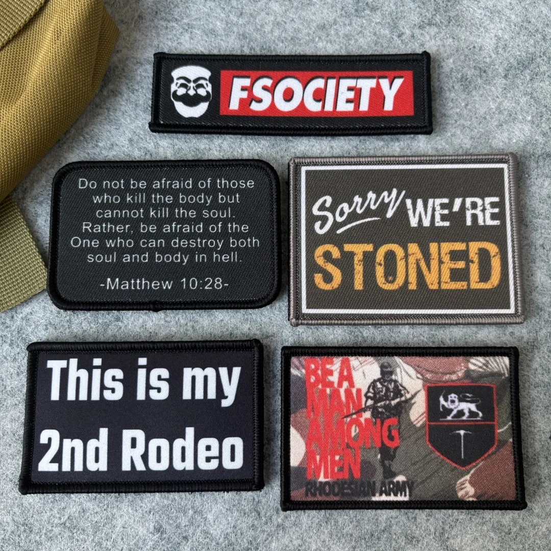 Parche táctico FSociety Mr Robot, parches divertidos de gancho y bucle, brazalete con versículo de la Biblia, insignia de moral del ejército militar, pegatinas para mochila
