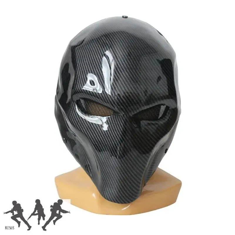 Máscara facial completa de fibra de carbono de imitación para Halloween, máscara para fiesta de baile, juegos tácticos negros y rojos, actividades al aire libre, accesorios de película - imagen 2