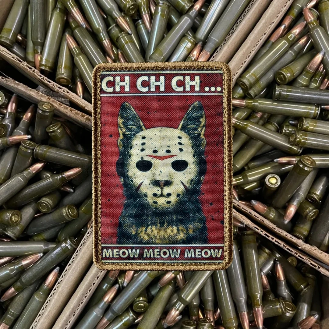 "Meow Meow Meow" Jason Cat Black Friday Mask Parche del ejército moral Emblema táctico militar Parches impresos para pegatina de mochila - imagen 2