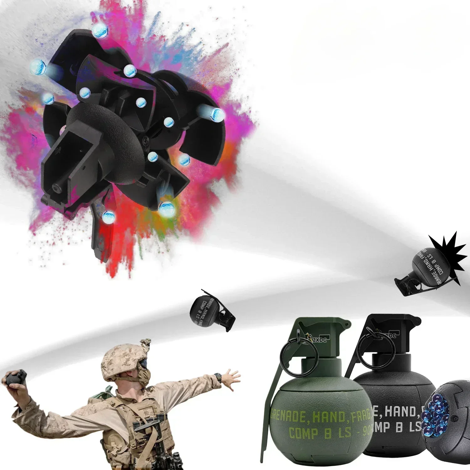 Granada de mano airsoft nailon – Réplica táctica con anillo - imagen 2