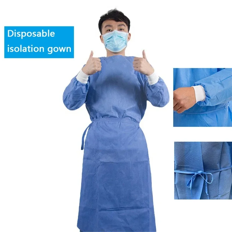 Ropa protectora peligrosa desechable no tejida, ropa de aislamiento de trabajo gruesa azul, bata de lactancia Dental antimanchas de aceite