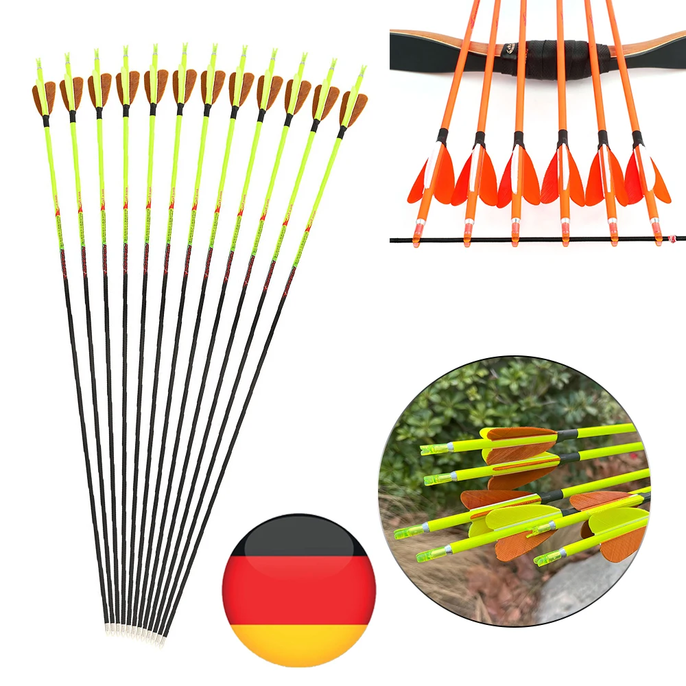 12 Uds tiro con arco Spine500 flecha de carbono puro paletas de plumas de pavo rectitud +/- 0,006 "arco compuesto recurvo objetivo de tiro de caza