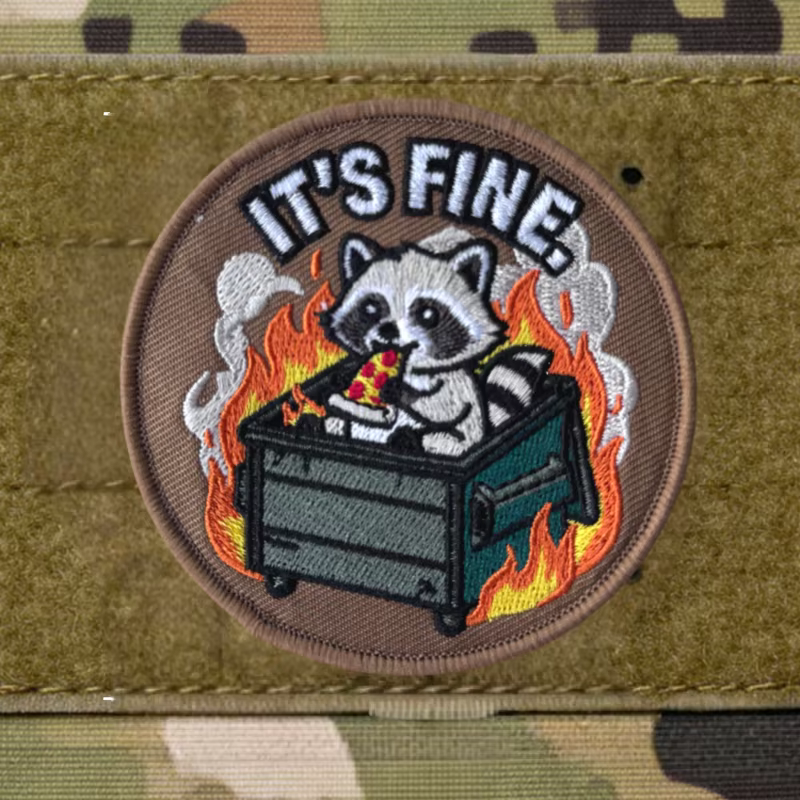 Parche bordado táctico mapache Dumpster Fire con gancho y bucle - imagen 5