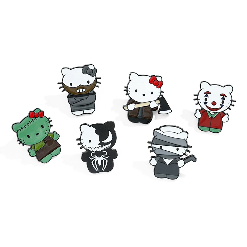 Broche de Hello Kitty para mochila, insignia de Metal, 6 piezas, personaje de dibujos animados, esmalte bonito, regalo de Halloween para amigo - imagen 4