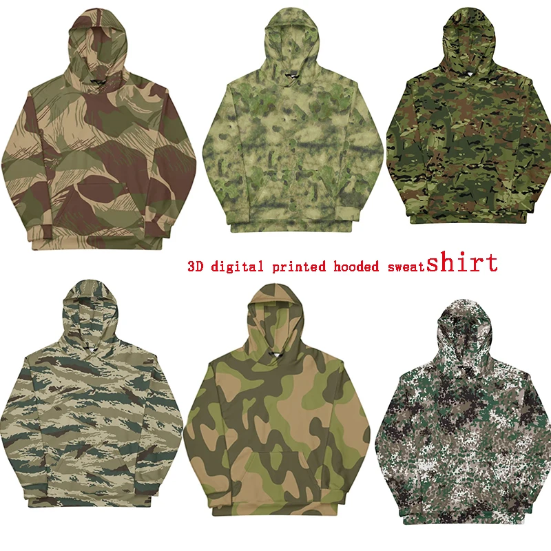 Nueva tendencia de sudadera con capucha con estampado digital 3D de camuflaje