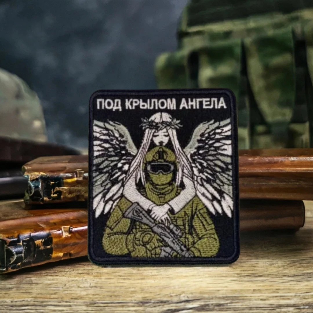 Parches de insignia de moral Chevron "under Angel Wings", brazalete táctico, parches de gancho bordados para ropa, pegatinas para mochila - imagen 2