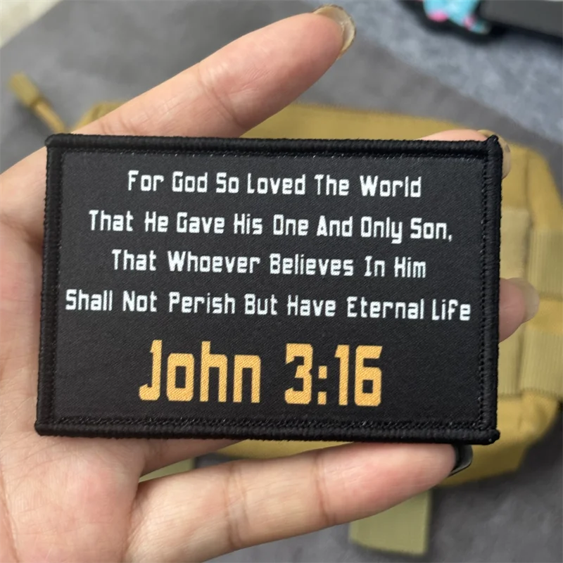 Parche estampado "John 3:16" para ropa, insignia de moral táctica, parche militar con gancho, pegatina para mochila, brazalete - imagen 2
