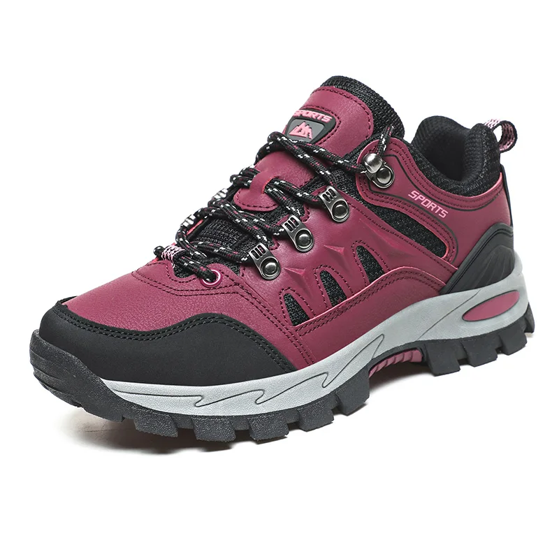 HIKEUP-zapatos de senderismo al aire libre para hombre y mujer, zapatillas deportivas de cuero de alta calidad, talla grande, Otoño e Invierno - imagen 5