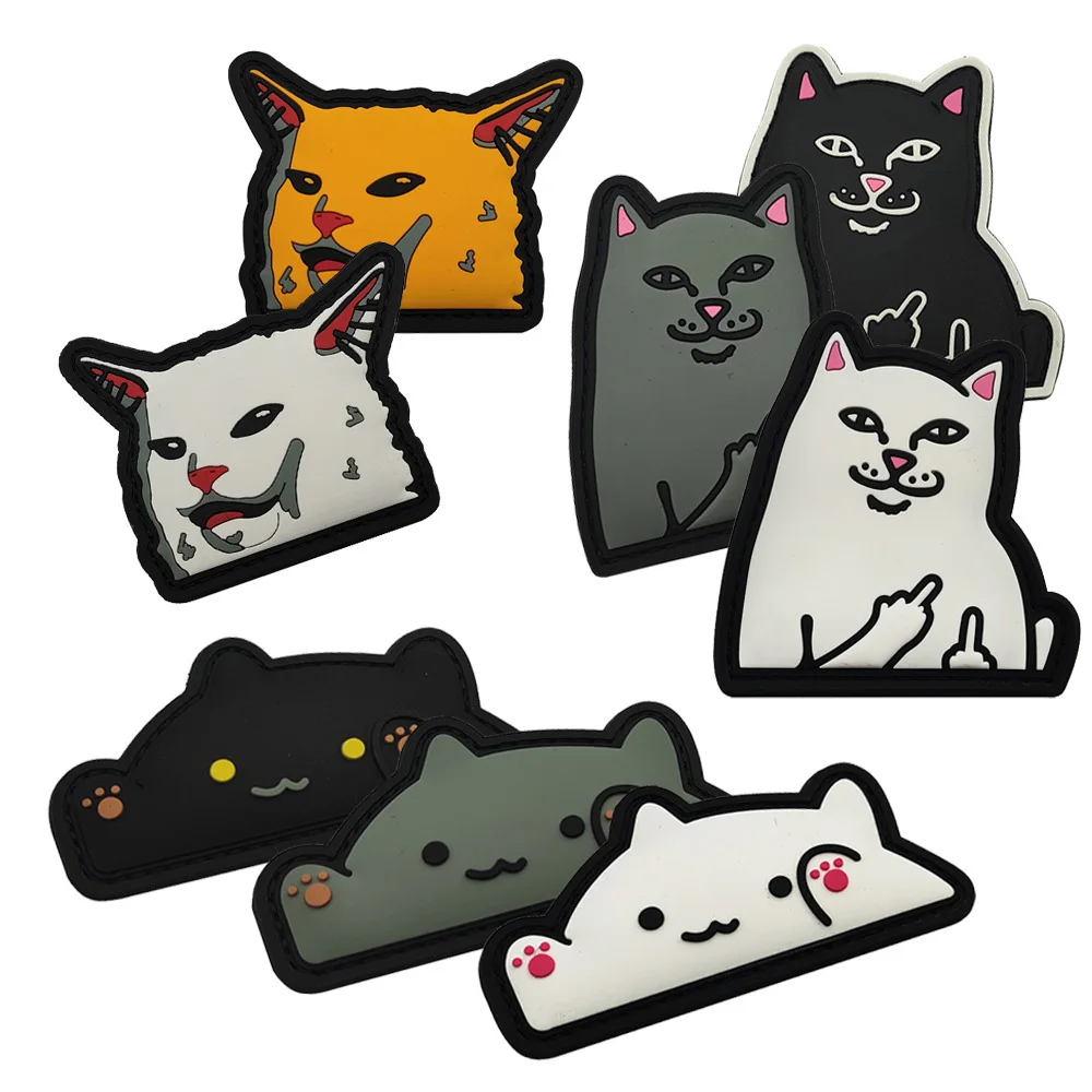 Nuevos accesorios para bolsas al aire libre: insignia de gato satirico Graffiti gato 3D PVC mágico DIY bolsa pegatinas mochila parche de gancho y bucle - imagen 2