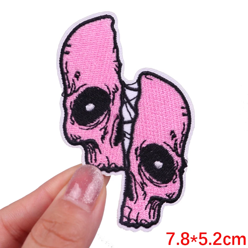 Parche de calavera rosa, parches bordados con letras Punk para ropa, parche de Animal, esqueleto, parches para planchar para ropa, insignias adhesivas - imagen 5