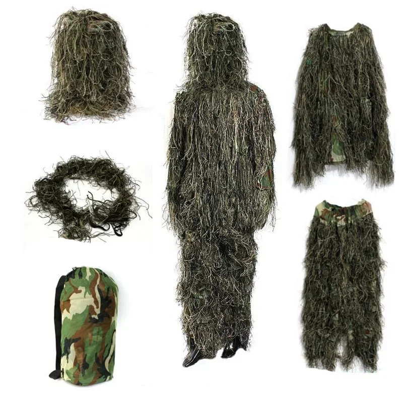 Traje Ghillie de caza, camuflaje, bosque, camuflaje, bosque, trajes tácticos 3D, ropa de francotirador, disfraz militar de caza al aire libre Airsoft - imagen 3