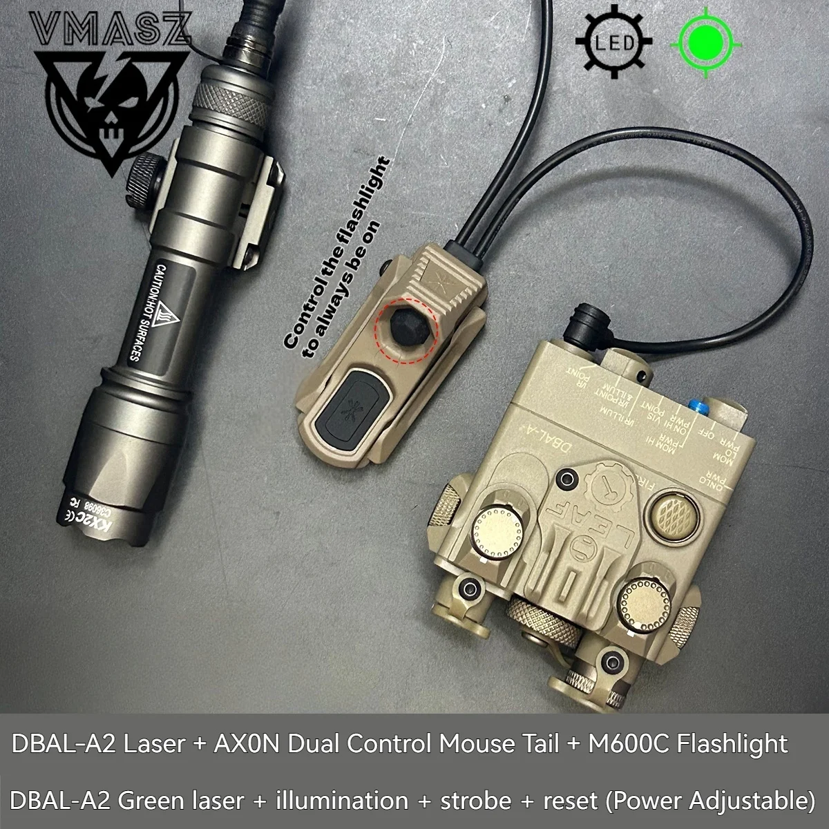 DBAL A2 punto rojo verde láser Surefire M300 M600 linterna interruptor de presión caza pistola de aire luz para 20mm MIOK KRY AXON Set - imagen 3