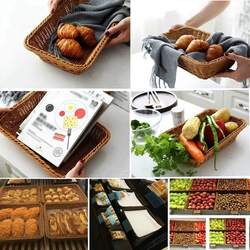 Cesta de mimbre multiusos: bandeja pan y tazón frutas para cocina - imagen 4