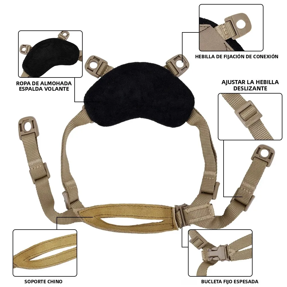Sistema de suspensión de correa para la barbilla táctica FMA de 4 puntos, cordón de retención para casco X-nape para casco Mich Ach con pernos y tornillos - imagen 3
