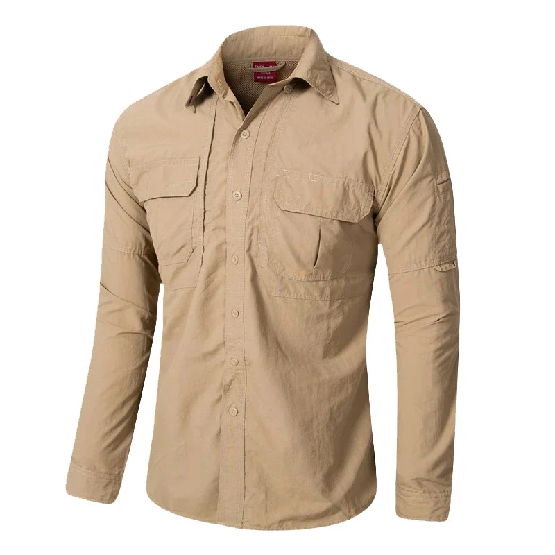 Camisa de manga larga táctica militar para hombre, Camisa de carga de secado rápido transpirable para ciclismo, camisas de Color liso de verano - imagen 2