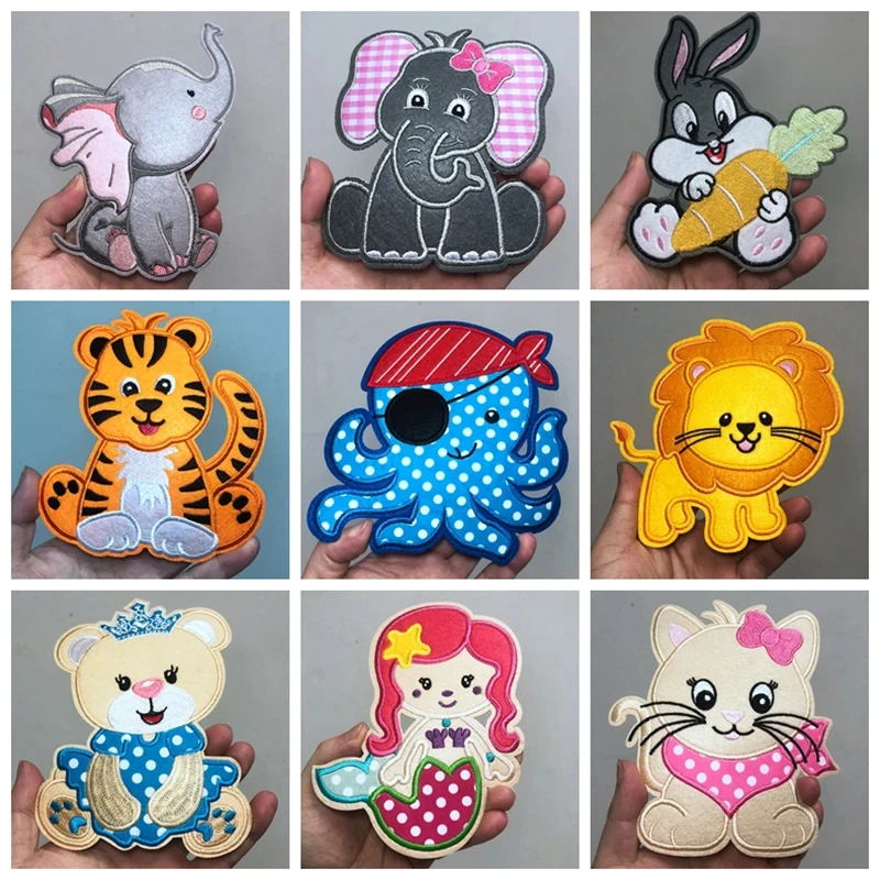 Parche bordado de dibujos animados para niños, parches de hierro personalizados para gatos, elefantes, osos, accesorios de ropa, venta al por mayor de