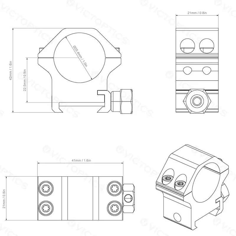Voctor Optics-Anillo de montaje para mira telescópica, accesorio con riel picatinny y weaver de 21mm, diseñado para armas de fuego reales, 25,4mm - imagen 5