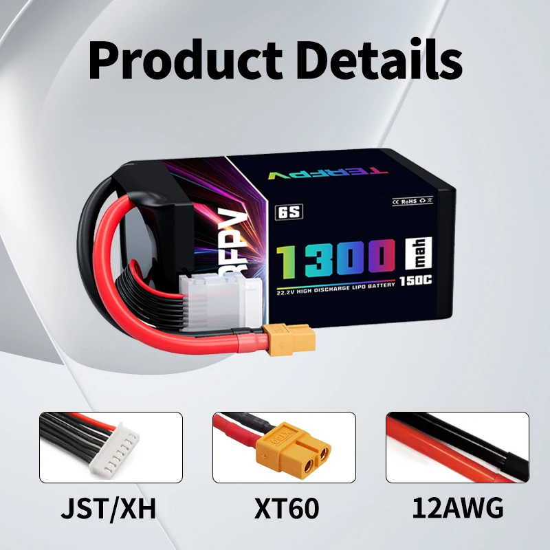 Batería Lipo TERFPV 6S 22,2 V 1300mAh 150C/300C con enchufe XT60 para Dron de avión FPV Quadcopter helicóptero Hobby - imagen 4