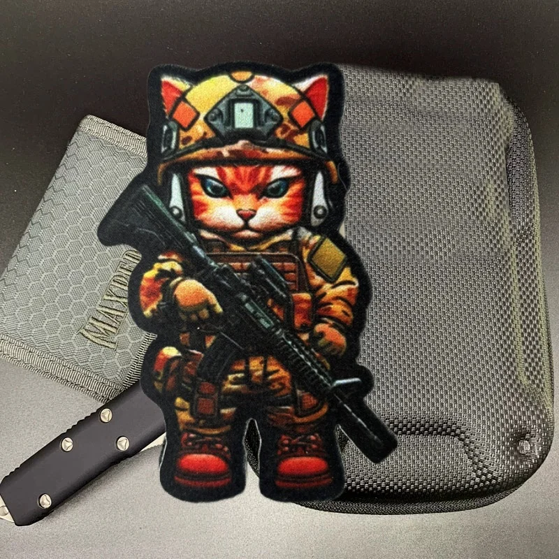 Parche táctico de gato, insignia de moral militar, brazalete con estampado, parches de gancho, pegatina para mochila para ropa