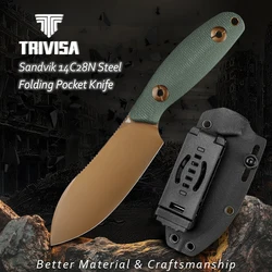 TRIVISA cuchillo recto de caza Sandvik 14C28N Micarta Kydex