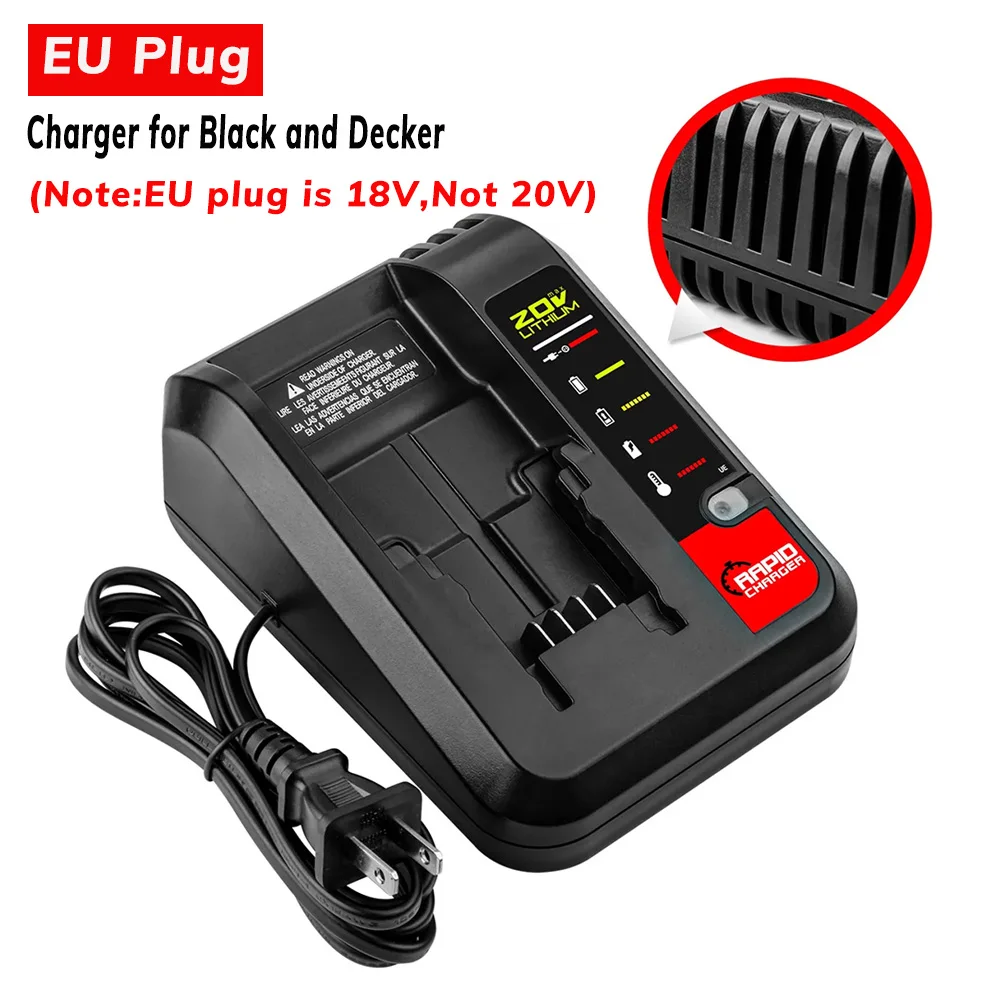 Cargador de batería de iones de litio de carga rápida para Black And Decker 10,8 V 18V 20V modelo LBXR20 LBXR20B ASL186K ASL188K herramientas 2A