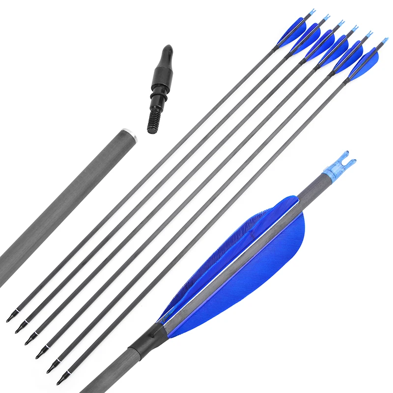 Flechas de carbono puro SP 31,5 de 6/12 piezas, arco recurvo de pluma de pavo, tiro con arco compuesto, objetivo de tiro de caza, 600" - imagen 3
