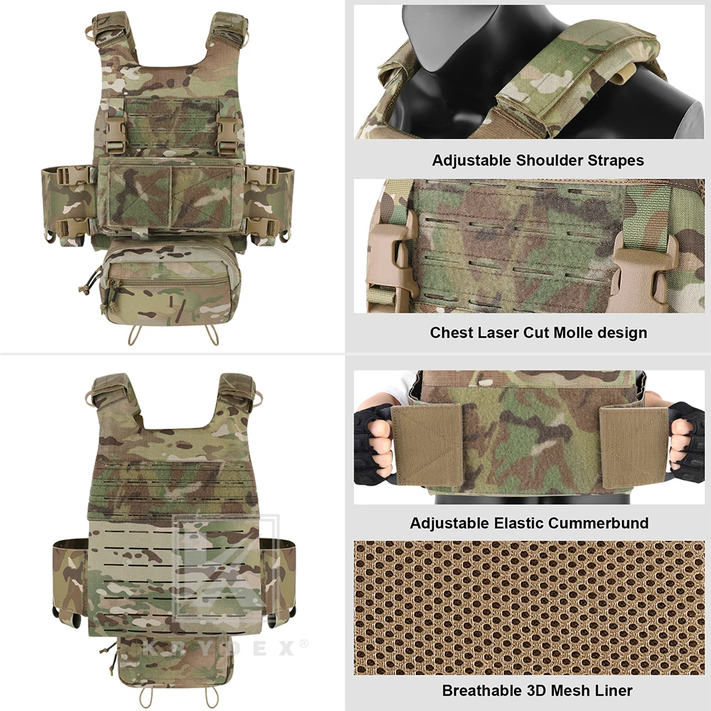 KRYDEX-Chaleco táctico MOLLE, portador de placa lisa de baja visibilidad, faja elástica, bolsa magnética de 7,62 y 5,56mm, chaleco ligero para hombre - imagen 4