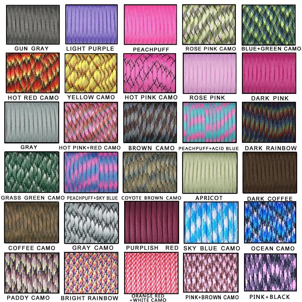Cordón de paracaídas Paracord de 100 pies, 550, Mil Spec tipo III, núcleo de 7 hebras para escalar, acampar, hebillas, pulsera, 108 colores, 1 Uds. - imagen 4